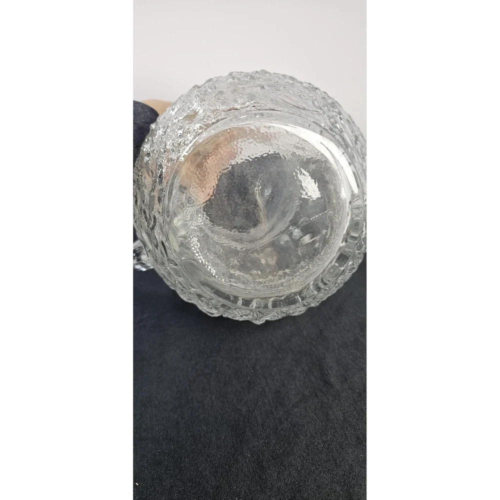 Anchor Hocking Lido Milano Pitcher Vintage Crinkle Ice Glass Clear Handle Spout‎
